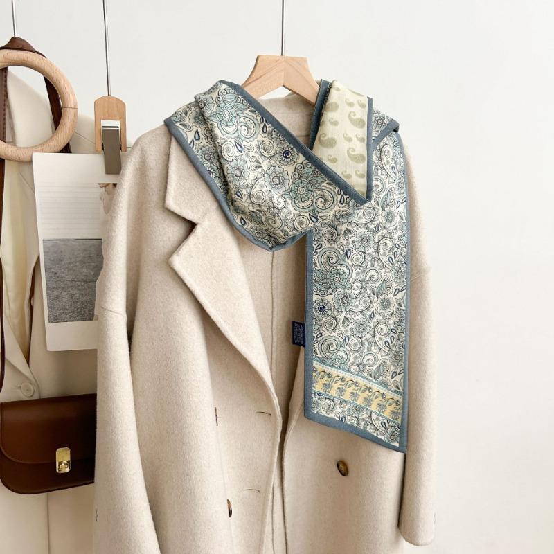 

Весенне-осенний новый двухсторонний шелковый шарф для волос цвета кешью, женский шелковый шарф премиум-класса, длинный шелковый шарф, маленькая лента 150cm