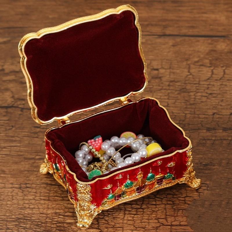 Mini Portable Jewelry Storage Box Bracelet Organizer,Embossed Castle Enamel Alloy Ring Storage Jar Dresser Display Decorative