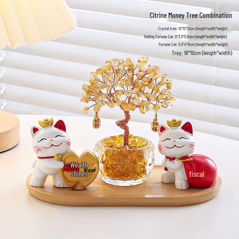 Citrine Money Cat Ornament for Home or Office - Perfect Housewarming or Birthday Gift