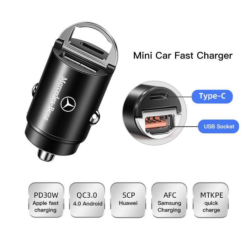GLC GLB Car Charger USB Type-C Fast Charging Power Adapter For Mercedes Benz AMG W203 W206 W220 W205 W211 W212 W201 W210 W108 W