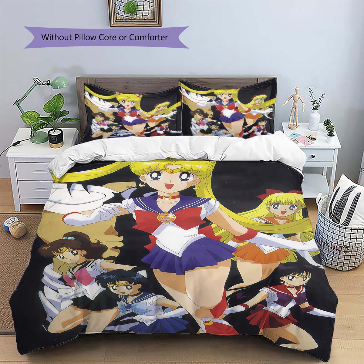 

Sailor Moon Silhouette Duvet Cover & Pillowcases, Sailor Moon Fan Bedroom Bedding, Perfect Gift.chl 135x200cm