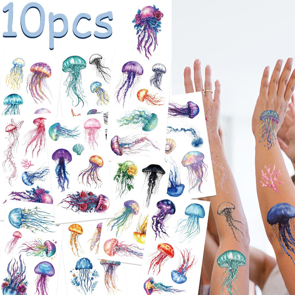 10sheets Colorful Jellyfish Tattoo Stickers For Arm Body Hand Temporary Waterproof Tattoo Stickers Kids Creative Party Gifts