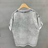 Męska Vintage Szara Prana Oversize Koszulka z Kontrastowym Ściegiem Okrągły Dekolt Luźny Krój