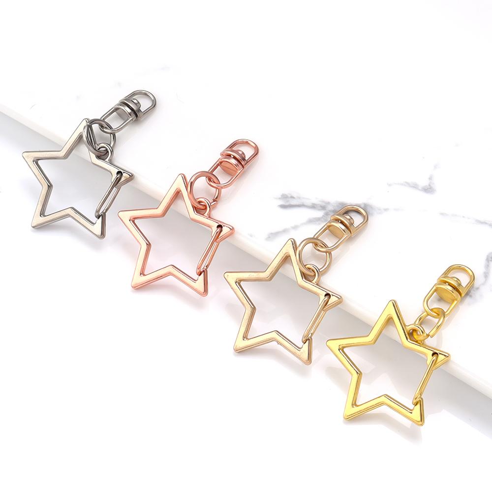 10pcs/lot Star Pentagram Hollow Key Chains Gold Alloy Lobster Clasps Keychain DIY Accessories Key Rings Jewelry Making Findings