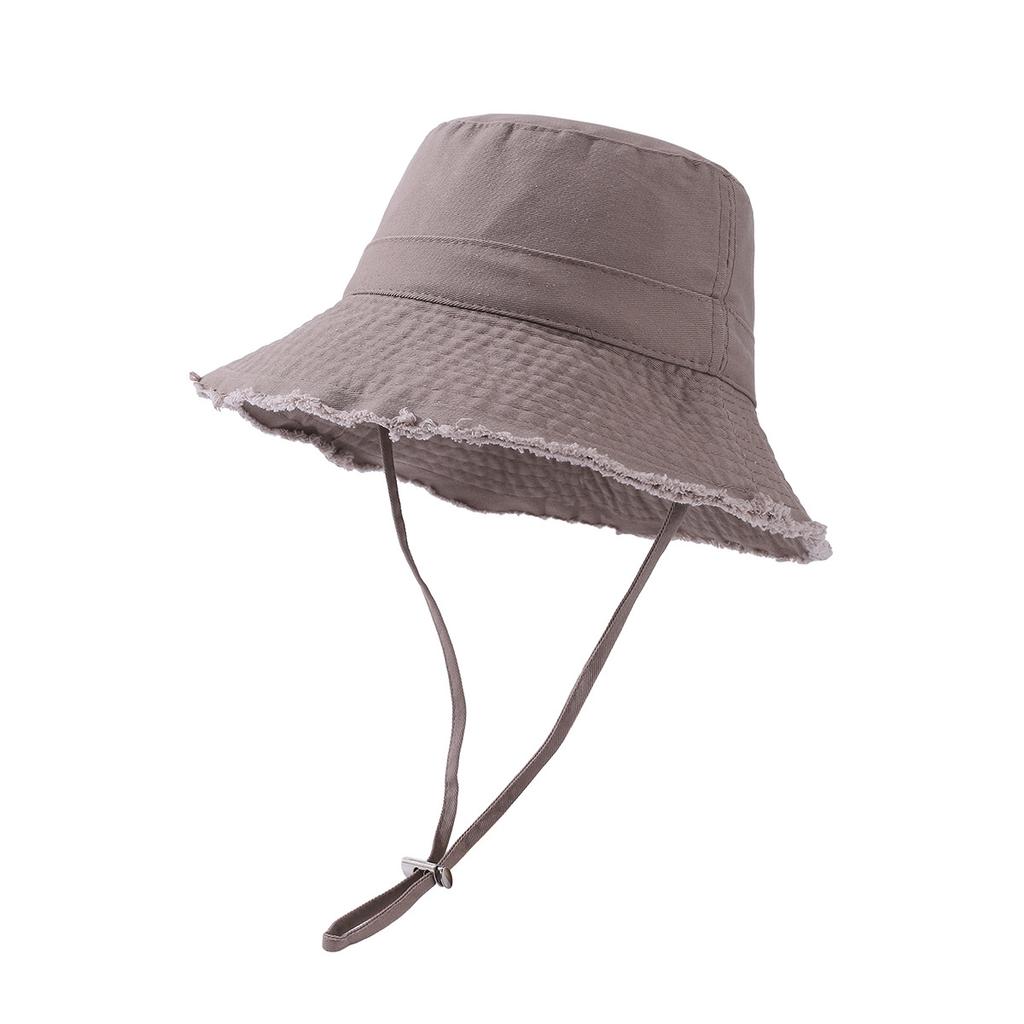Custom Printed Logo Cotton Outdoor Sunscreen Fisherman Hat Men'S And Women'S Fashion All Matching Solid Color Raw Edge Visor