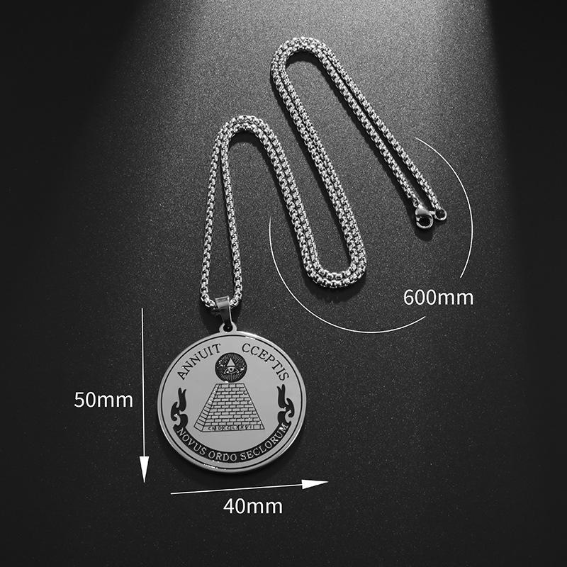 Ancient Egyptian Pyramid Pendant Necklace Providence Eye Trendy Stainless Steel Round Necklace Mens Necklace