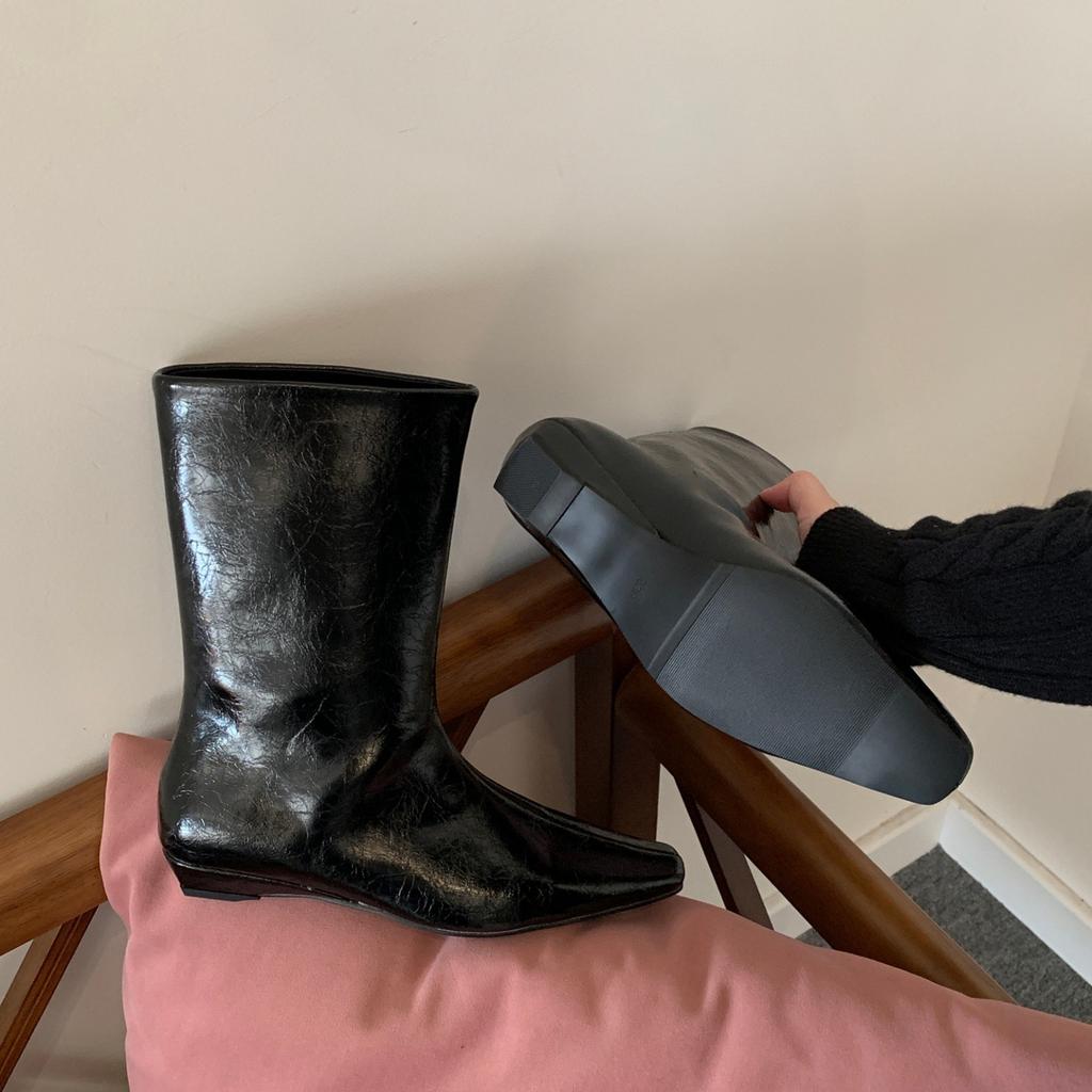 Soft sole temperament high heel thin boots women's boots 2025 fashion new versatile side zipper short boots women's flat bottom fashion trend