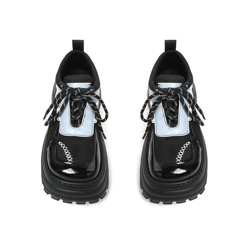 Winter Autumn Thick Sole Leather Shoes Women Retro Japanese Style Square Toe Casual Big Sport Head Doll Shoes