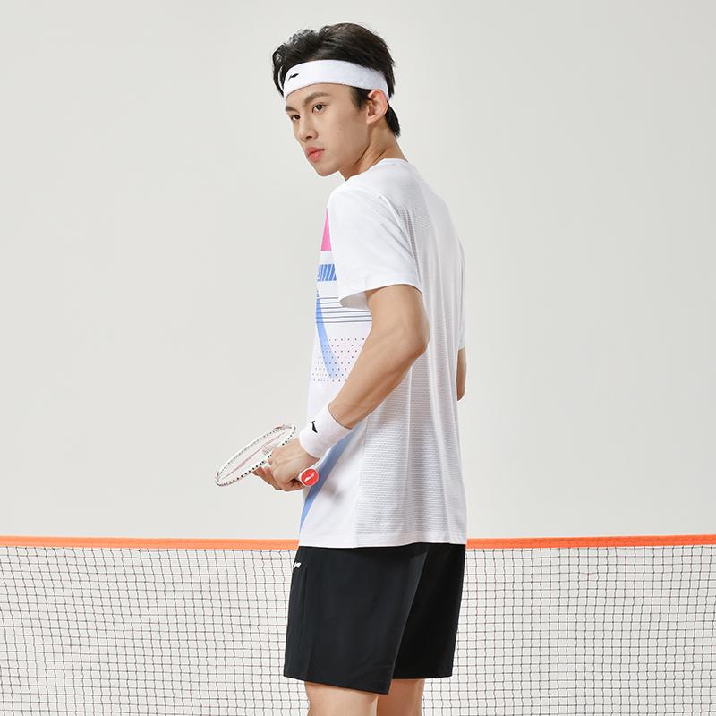 Li Ning Gestreiftes Atmungsaktives Rundhals Kurzarm T-Shirt Herren Oberteile Weiß AAYU137-2