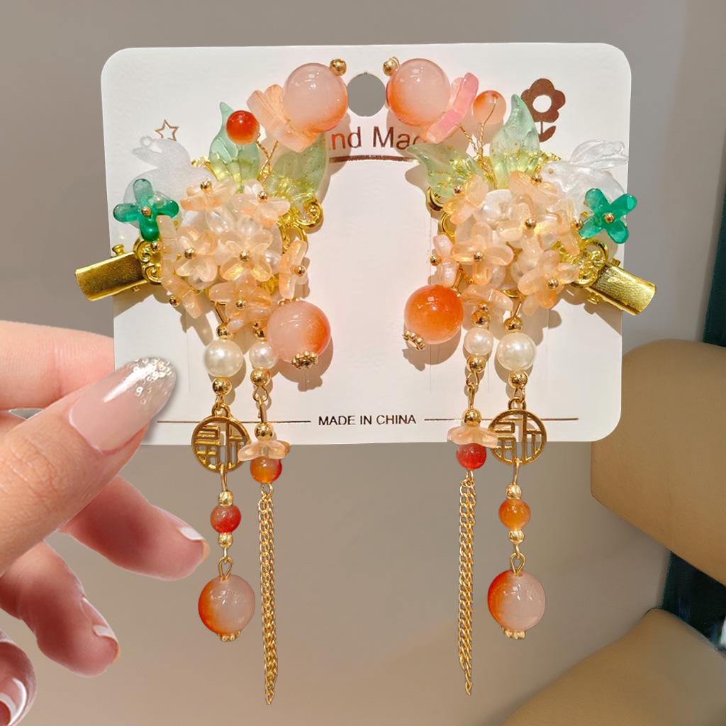 Mid-Autumn Hanfu Fairy Hair Clip - Women's & Children's Ancient Style Floral Tassel, Sweet Accessory for Girls
