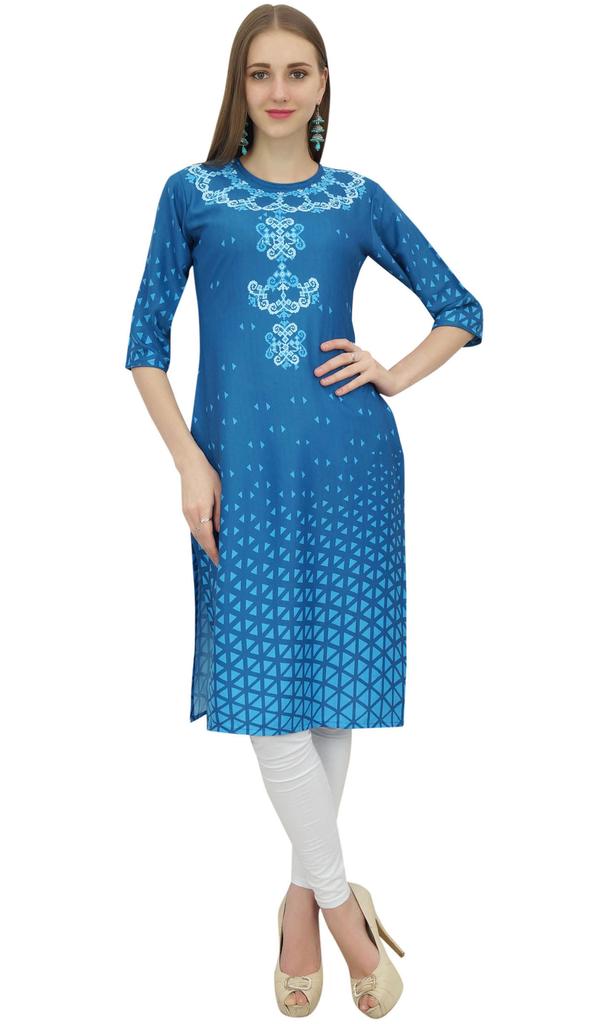 Bimba Kurta Indian Women's Digital Printed Designer Ethnic Kurti Blue