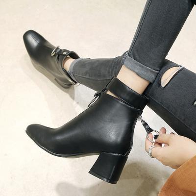 New Autumn Ankle Boots Female Fashion Zip Motorcycle Boots Women Leather Rubber Boots Ladies High Heels Shoes Woman 77