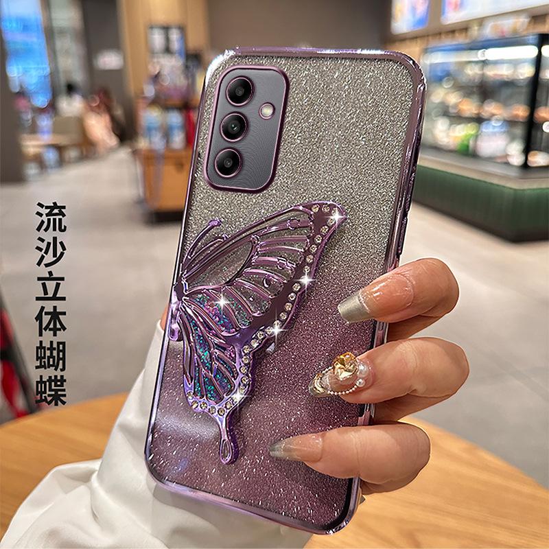 Applicable To Samsung A17 Mobile Phone Case S23 Electroplating Glitter M15 Diamond Quicksand A73 Butterfly A22S Protective Case