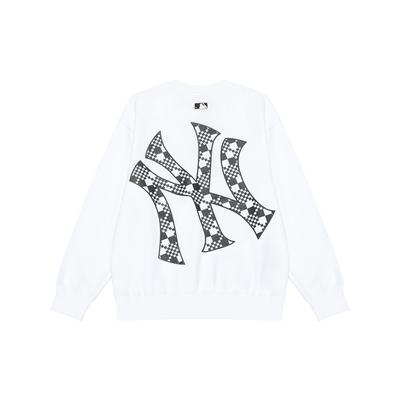 MLB New York Yankees Großes Logo Print Rundhals Langarm Sweatshirt Unisex Sweatshirt Weiß 3AMTO0226-50WHS