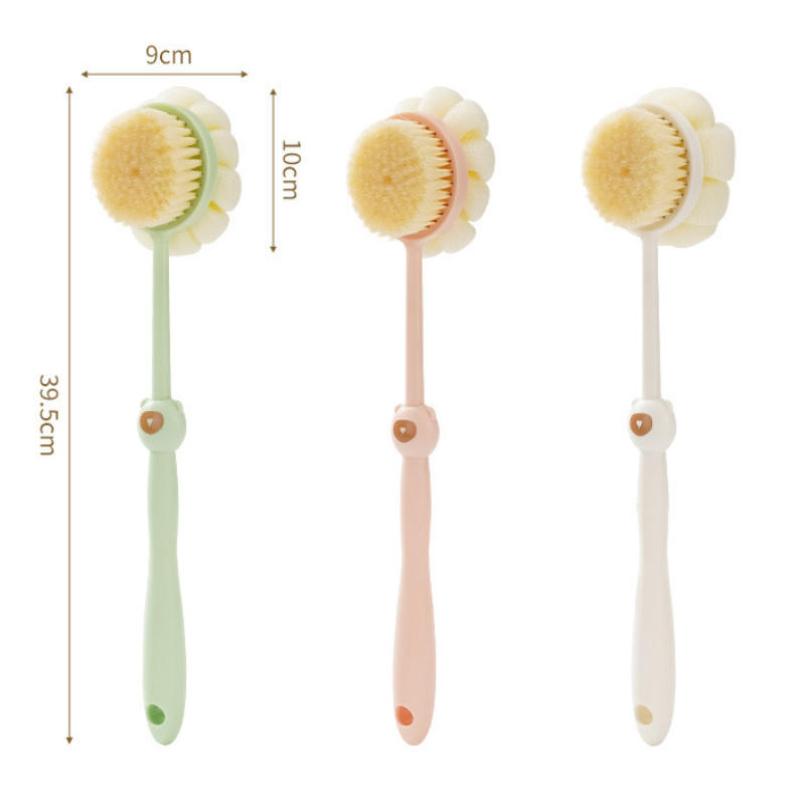 Double Sided Bath Brush Long Handle Non-slip Soft Bristle Exfoliating Body Scrubber for Home Daily Bathing 1Pcs
