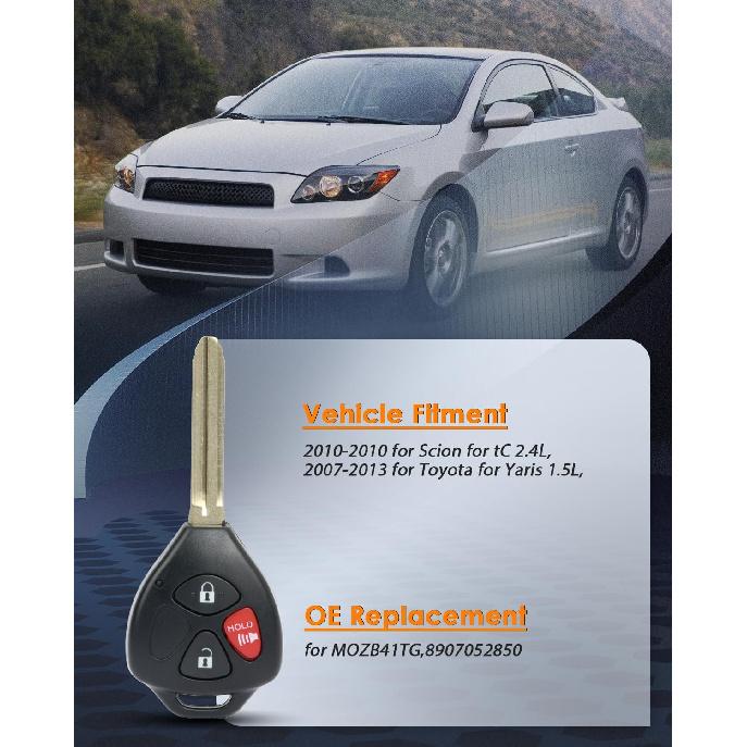 OCPTY 1 X Flip Key Entry Remote Control Key Fob Transmitter Replacement for 05-13 for Scion for Toyota tC Yaris 1.5L 2.4L 3 Buttons,2006 for Scion tC