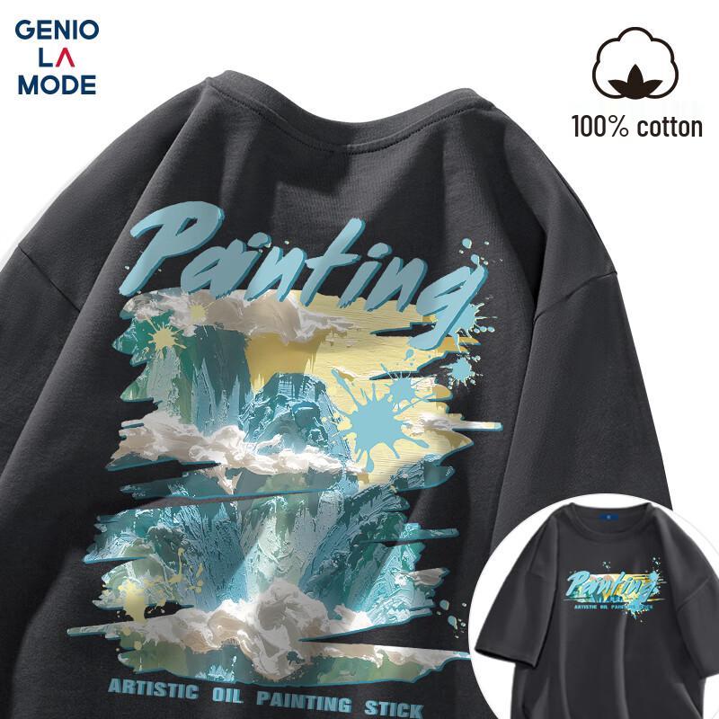 GENIOLAMODE Men s Loose Fit Cotton Crew Neck T-shirt M