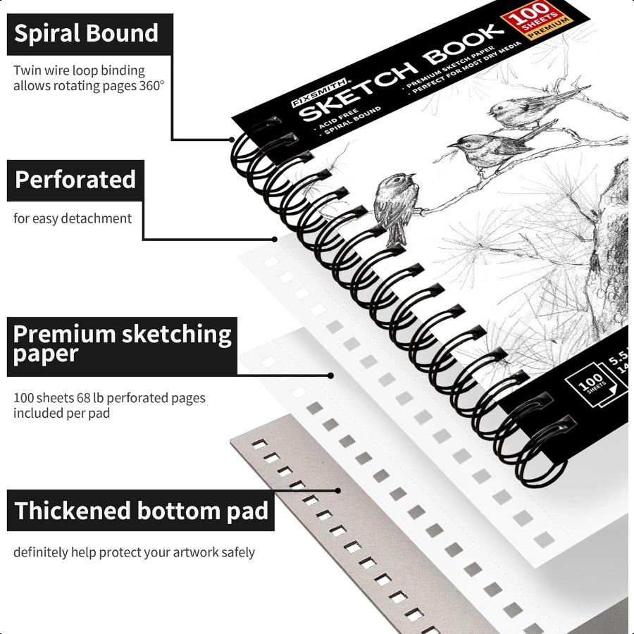 

FIXSMITH 5.5X8.5 Альбом для эскизов 400 листов 68 фунтов 100 г/м² Альбом для эскизов Безкислотная бумага для рисования На спирали Художественный блокнот для эскизов для начинающих United States