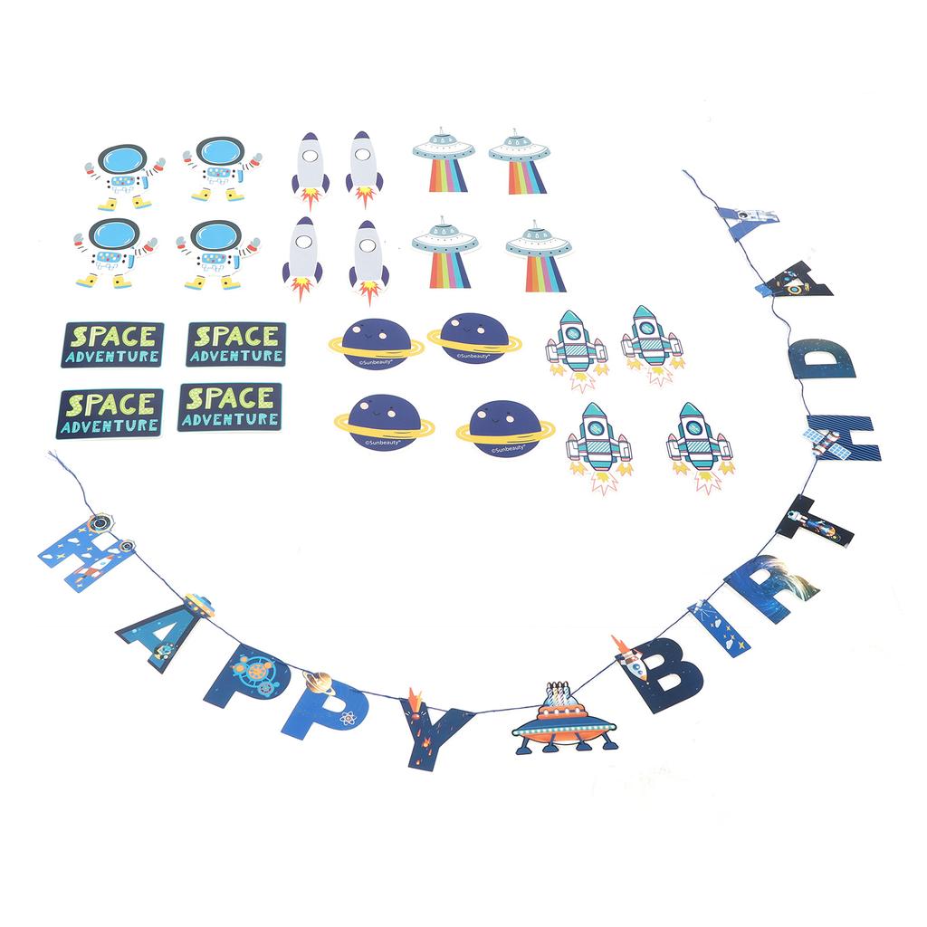 Weltraum Geburtstag Flagge Astronaut Planet Spirale Banner Anzug für Party Dekorationen Kuchenstecker