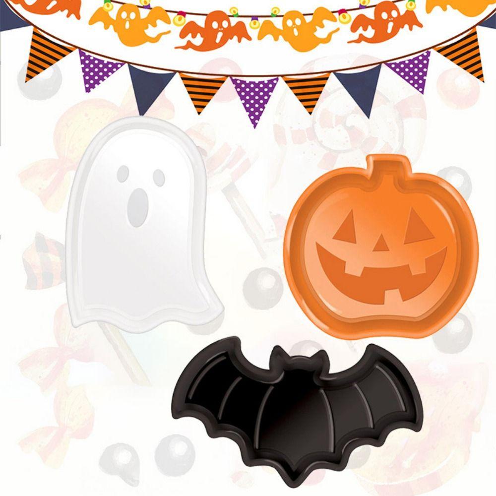 3Pcs Plastic Spooky Pumpkin Snack Tray Bright Colors Halloween Cookie Tray Candies Chocolates Nuts