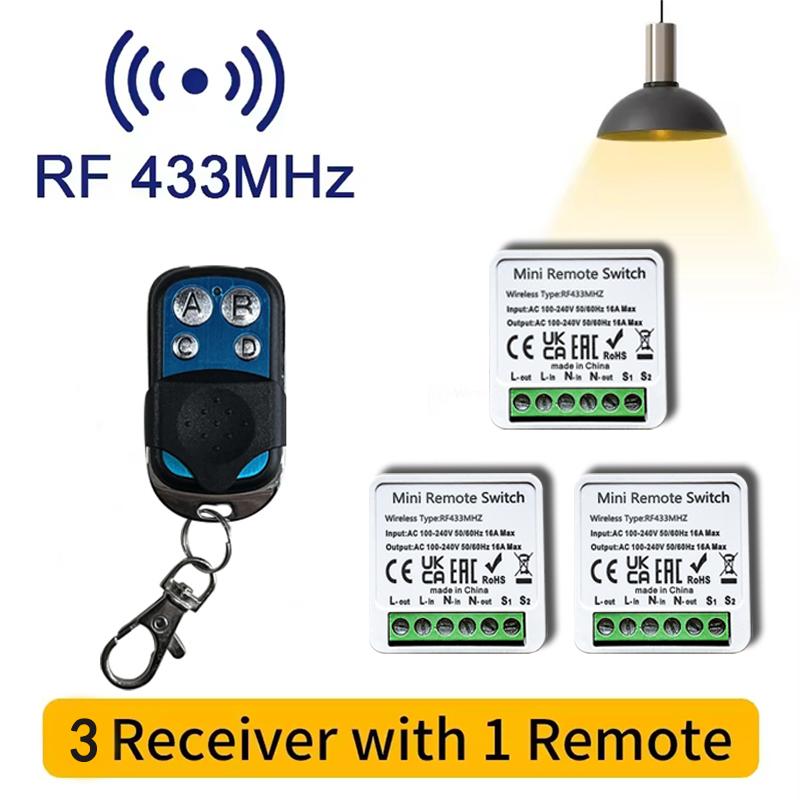 433MHz Wireless Remote Control Light Switch 16A 4 Key RF Relay Receiver Timer Breaker Wall Panel Switch For Lighting Led