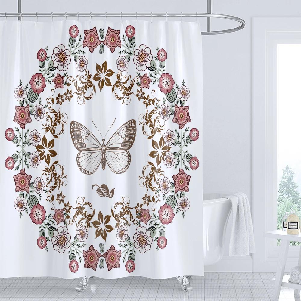 

Красивые водонепроницаемые тканевые шторки для душа с бабочками, 3D-печать, занавеска для ванной комнаты, для украшения ванной, с крючками 90x180CM