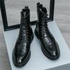 New Designer Crocodile Pattern Pointed Business Casual Ankle Boot For Men Winter High Tops New Motorcycle Chelsea Leather Shoes