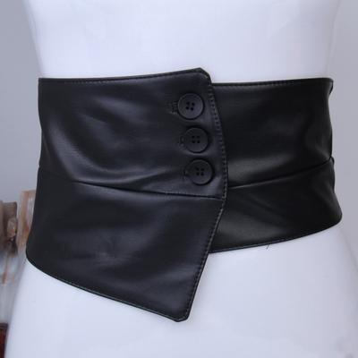 Knopf Elastisch Elastischer Gürtel Schwarz Damen Accessoires Trenchcoat Rock Taillengürtel Weiches PU-Leder Breit Vier Jahreszeiten Mit rotem Siegel