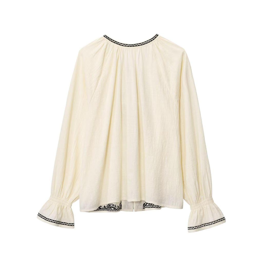 European and American Women's Color-Block Embroidered Fashion Shirt