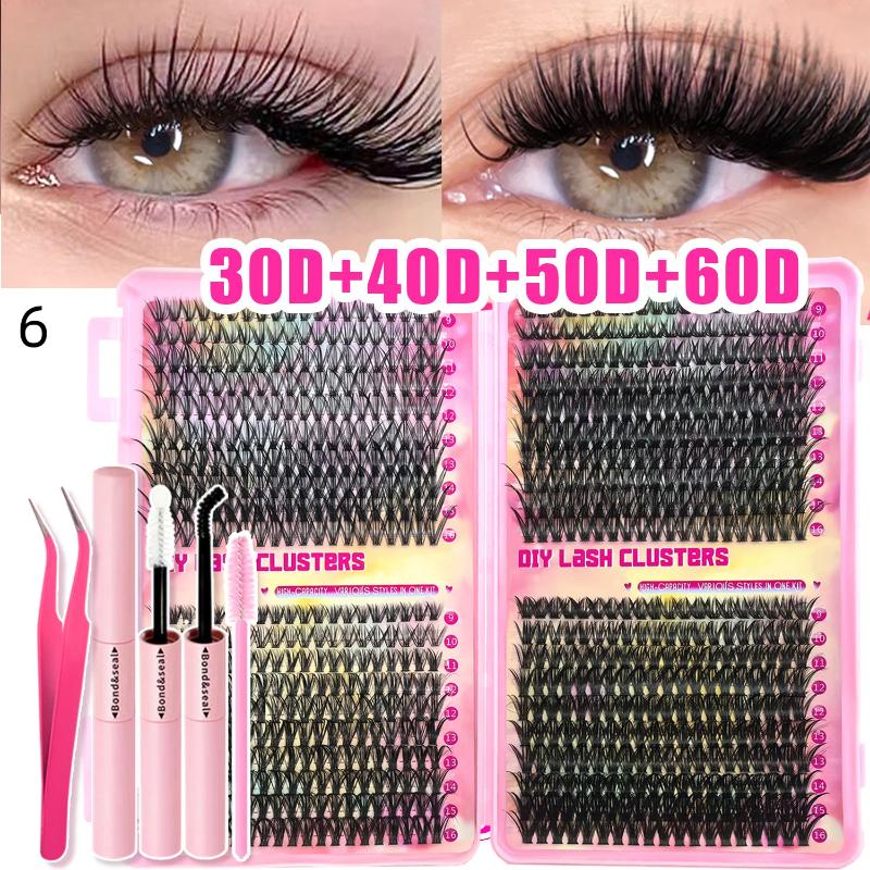 Lash Bond Asend Seal Eyelash Clusters Lasting Double-Ended Fixed Eyelash Glue Remover Tweezers Kit Eyelash Curler Brush Kit Tool