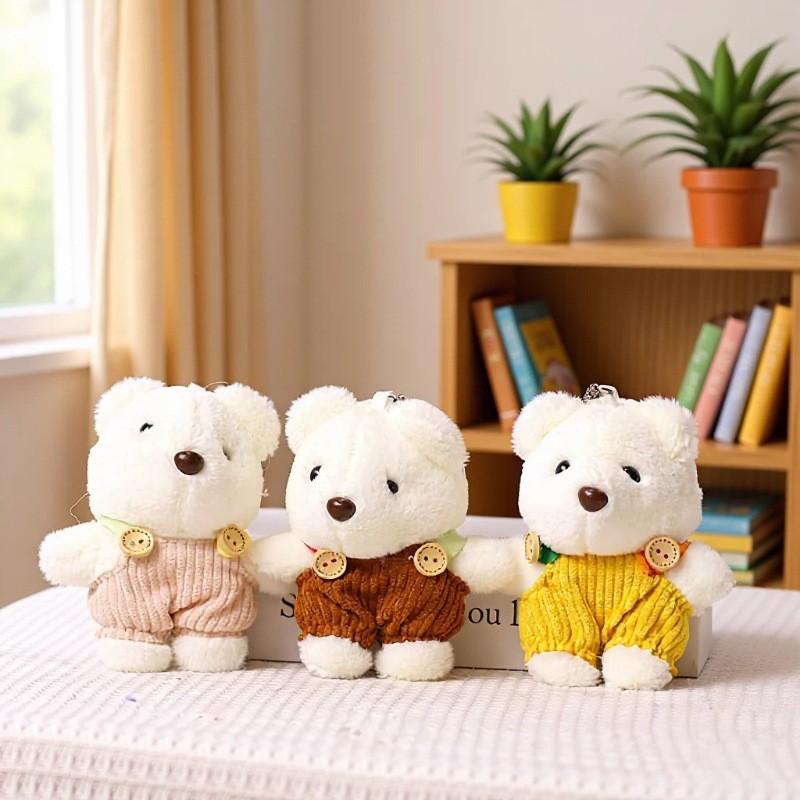 Plush Teddy Bear Keychain With Cute Suspender Design For Bags And Backpacks
