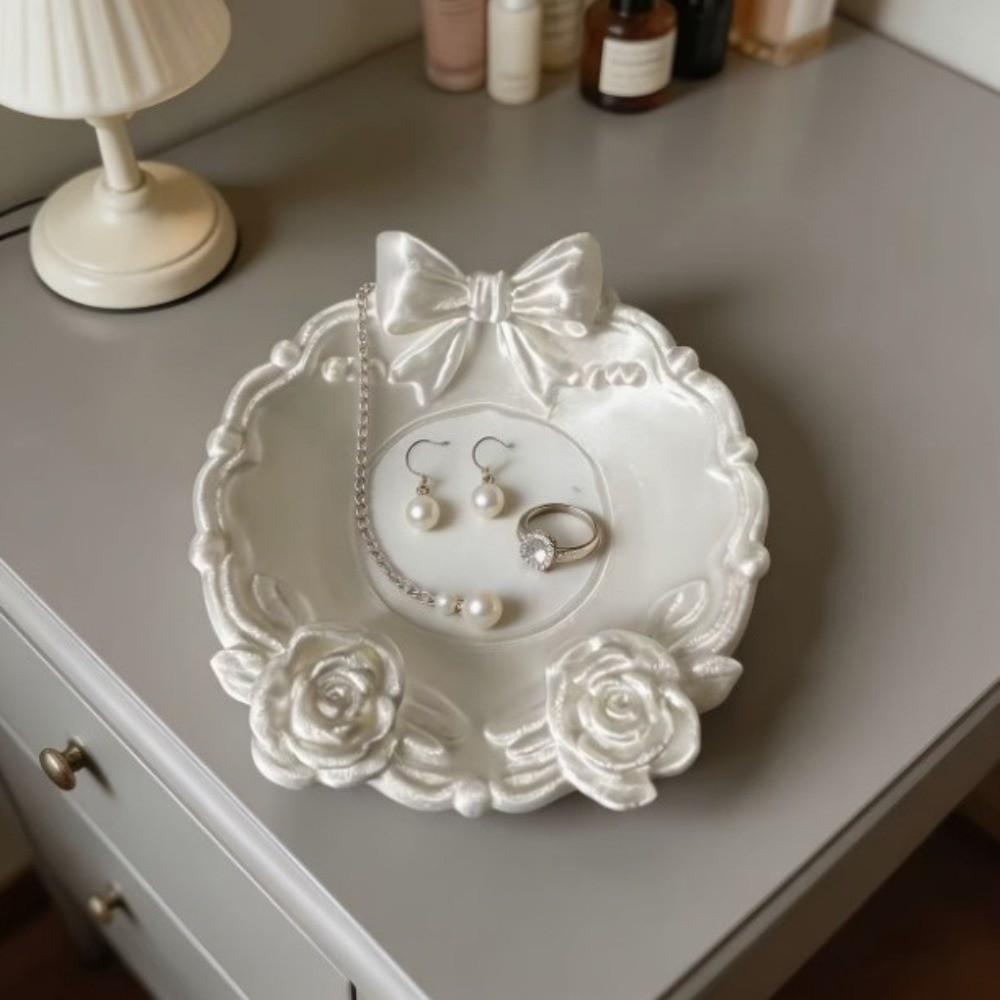 Plastic Bow-Shaped Jewelry Dish Smooth Surface 3D Printed Tray Jewelry Storage Tray Bathroom Decor