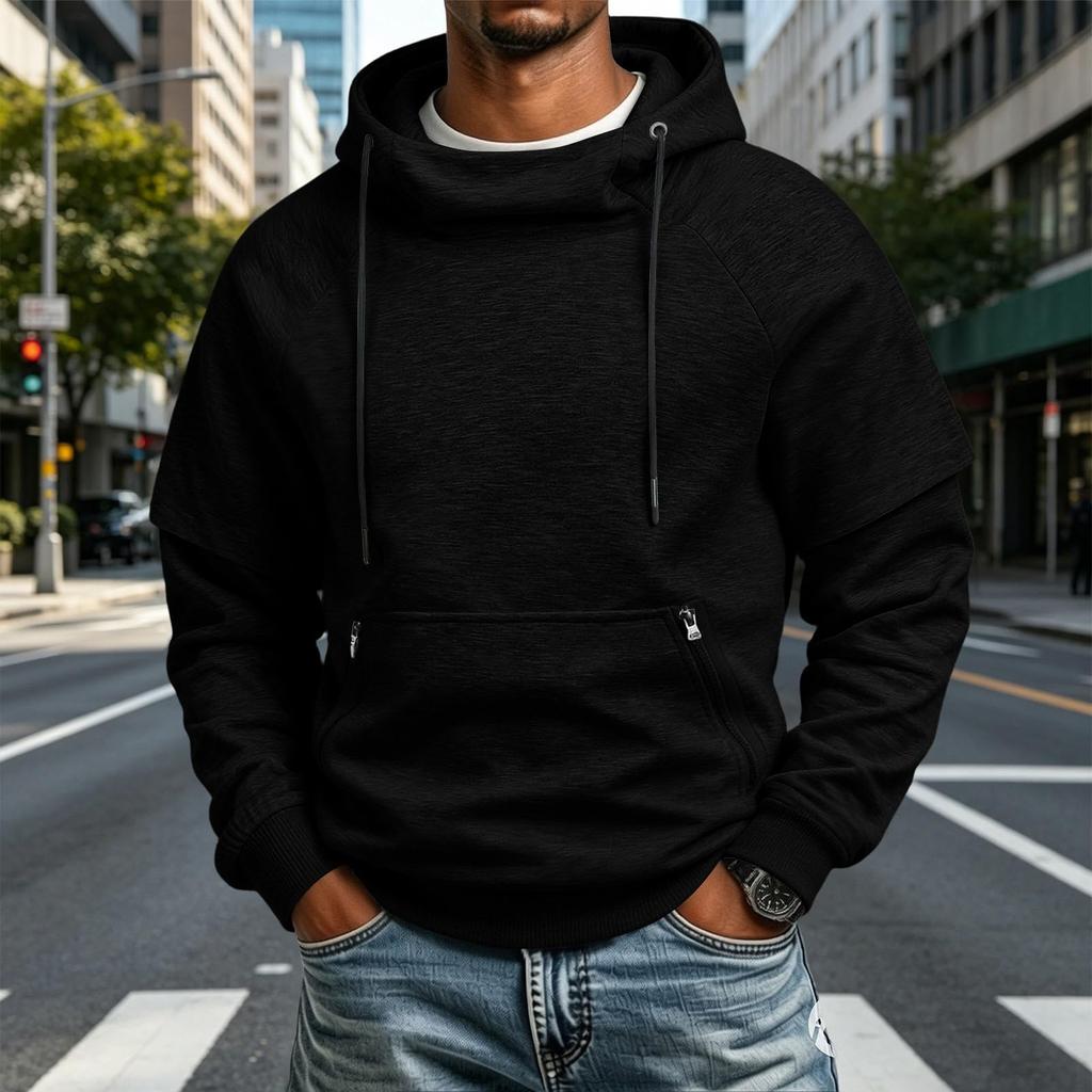 Men's Casual Long Sleeve Pullover Hoodie with Round Neck Sweatshirt for Sports and Everyday Wear