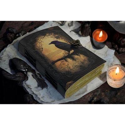 Journal en Cuir Carnet Gothique L'Imprimé Corbeau Grimoire - Journal Vintage Fait Main Livre des Ombres Sorcellerie Journal Cadeaux pour Hommes
