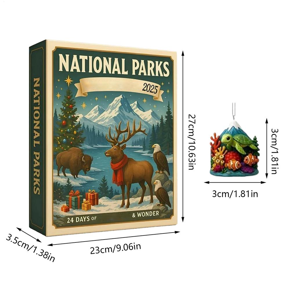 24 Days Christmas Advent Calendar Cute Acrylic National Parks Themes Ornament Calendars 2D Flat Festive Decor Party Gifts