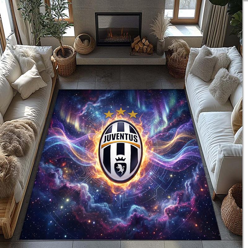 Juventus FC Printed Flannel Area Rug Non Slip Soft Polyester Floor Carpet Indoor Decor Mat for Bedroom Living Room Sofa