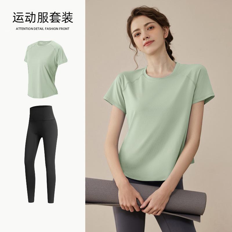 Yoga suit, women's spring loose and breathable T-shirt, loose and quick-drying fitness suit, thin running sweat suit