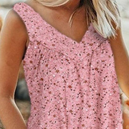 V-neck Sleeveless Flowy Hem Pullover Top Floral Print Lady Vest Top for Daily Wear