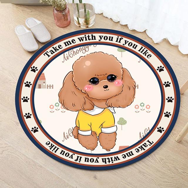 Cute Puppy Round Carpet Computer Chair Mat Hanging Basket Mat Carpet Print Cartoon Children Crawling Carpet Bedroom Decoration
