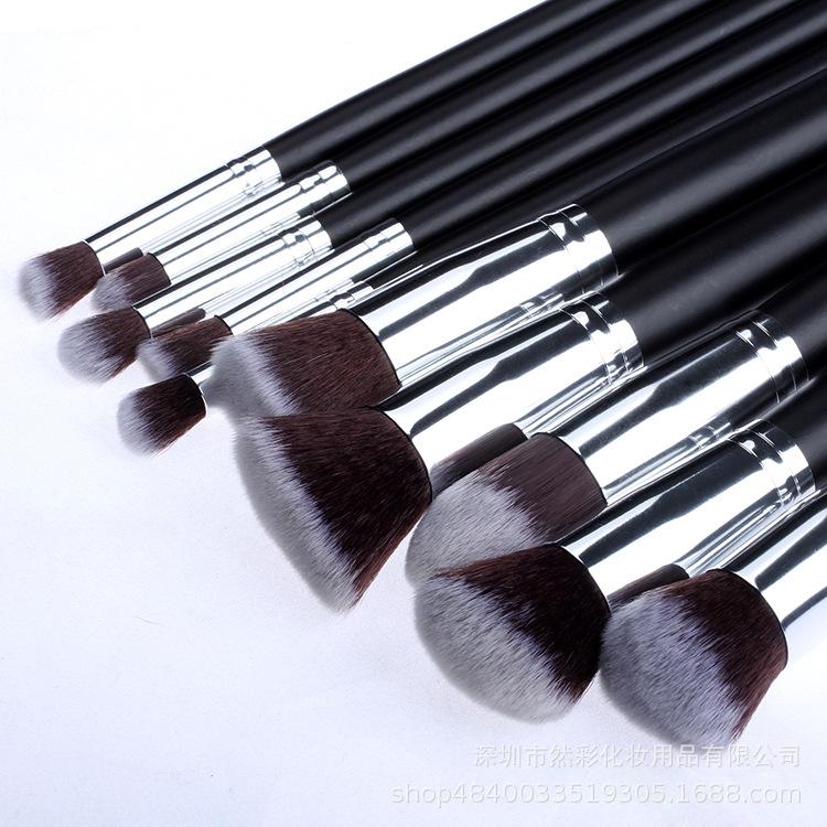 Gold and Silver Tube 10 Makeup Brush Set, Set of Brushes, Five Small Makeup Brushes Without Logo.