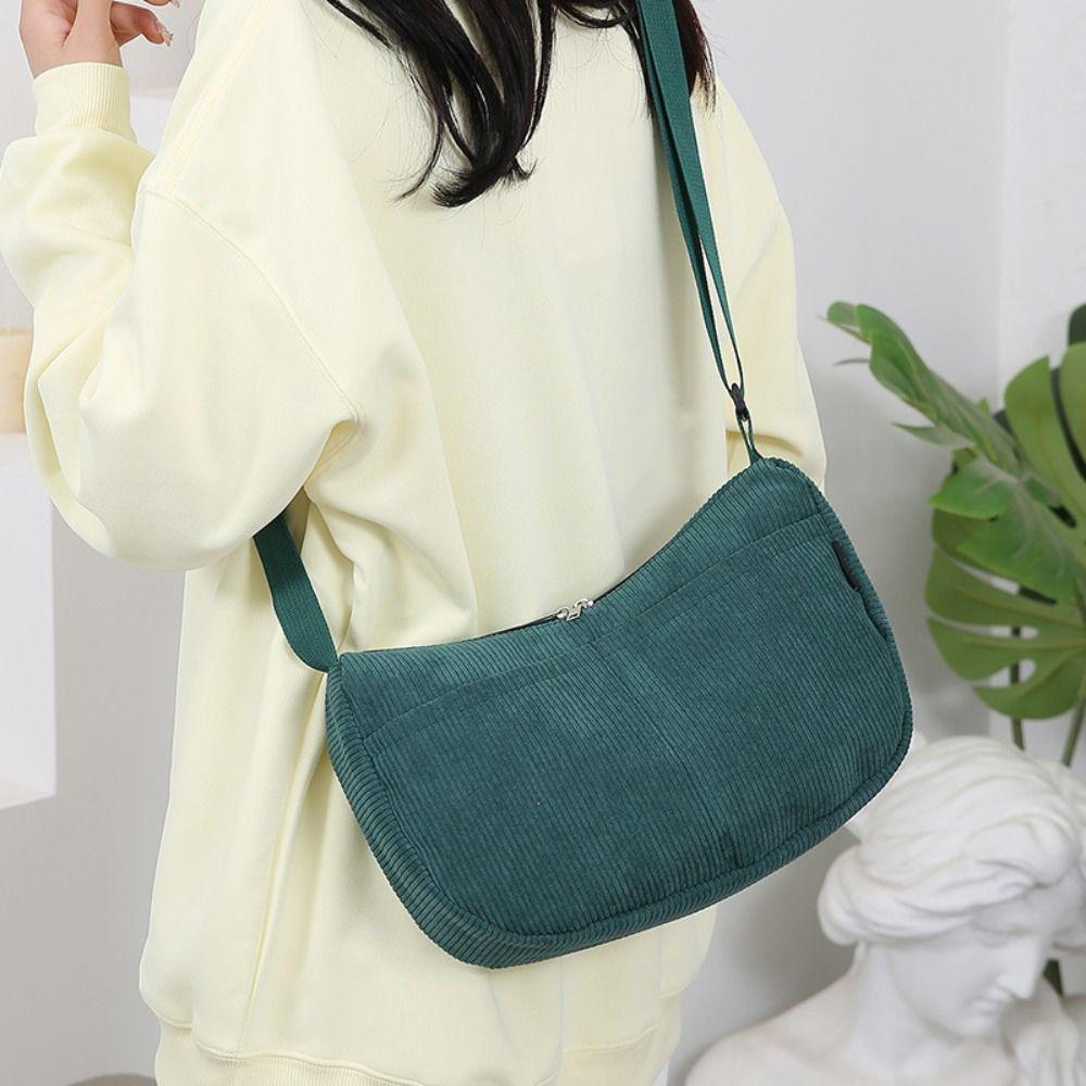Korean Style Corduroy Shoulder Bag Cotton Cloth Canvas Handbag Solid Color Shoulder Bag Women