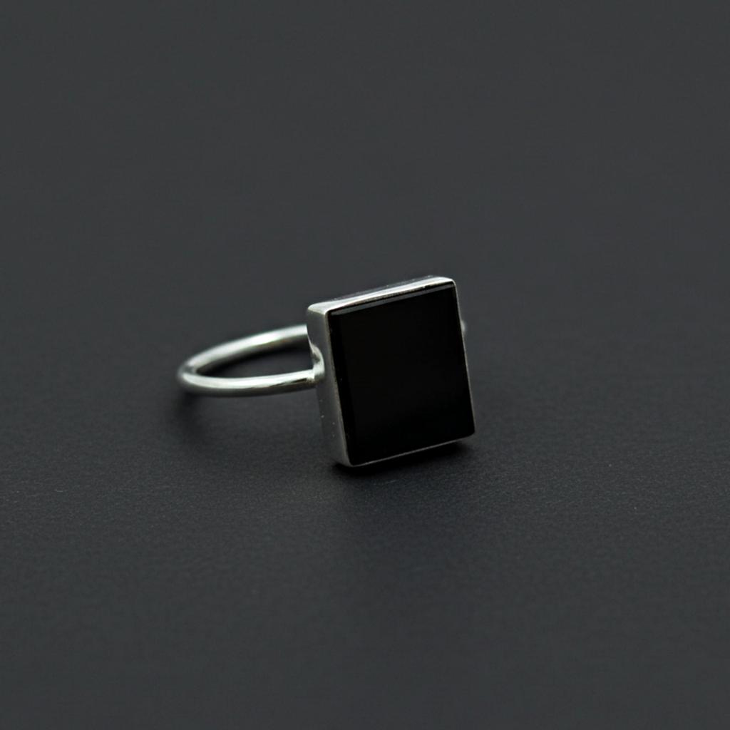 Handmade Black Onyx Statement Ring, 925 Sterling Silver Jewelry, Minimalist Rectangular Boho Gemstone Ring