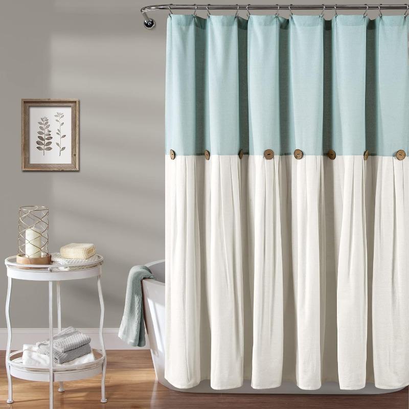 Shower Curtain, Linen Button Design, Chic Bathroom Decor ( 72" X 84")