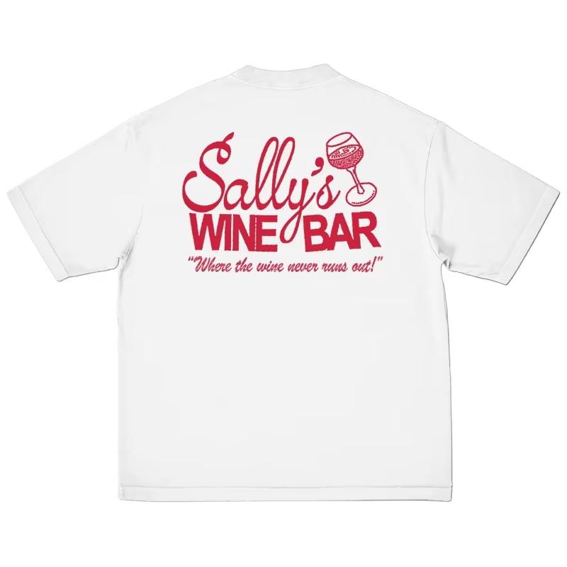 Summer Vintage Y2K Retro Sallys Wine Bar Tshirt for Men Women Fashion Hip Hop Short Sleeve Cotton Casual Top Streetwear