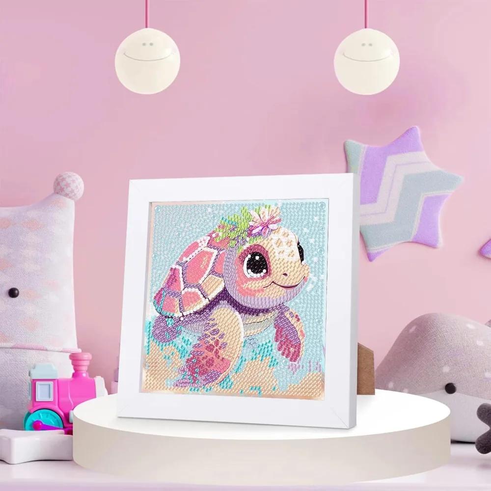 Turtle Diamond Painting Wooden Frame, 5D Diamond Painting for Children and Girls, DIY Craftsmanship Home 18x18cm