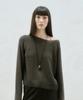 RE RHEE Round Neck Sheer Knit Top Charcoal Gray