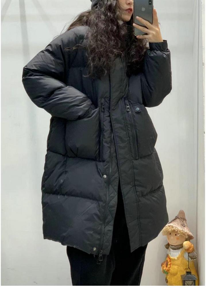 2024 Winter Korean Style Women's Stand Collar White Duck Down Mid-Length Jacket