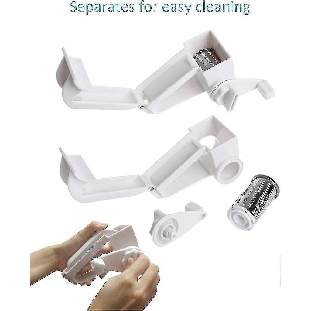 Multipurpose Rotary Cheese Grater Handheld Parmesan Hard Cheese Shredder Slicer Grinder With Stainless Steel Drums, White - Ri