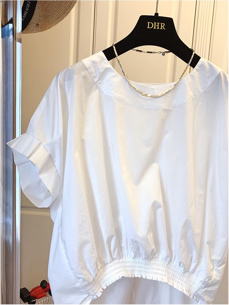 Summer High-End Designer Niche Hem Elastic Short Sleeve Women's Bow Top