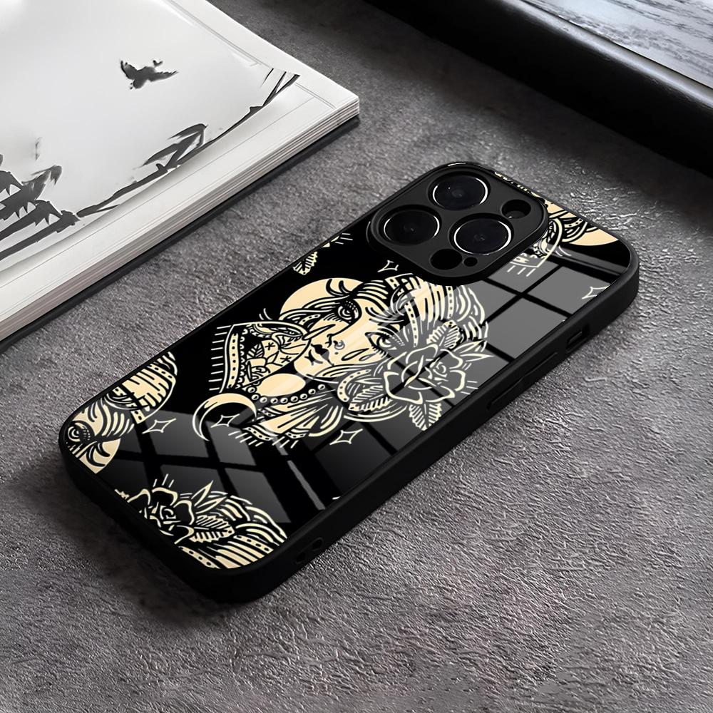 

Крутой чехол для телефона в стиле Old School с татуировками для IPhone 17 15 Pro Max 12 16 14 Plus 11 13 Pro X XR XS 7 8 Plus SE Стеклянная крышка iPhoneXS Max